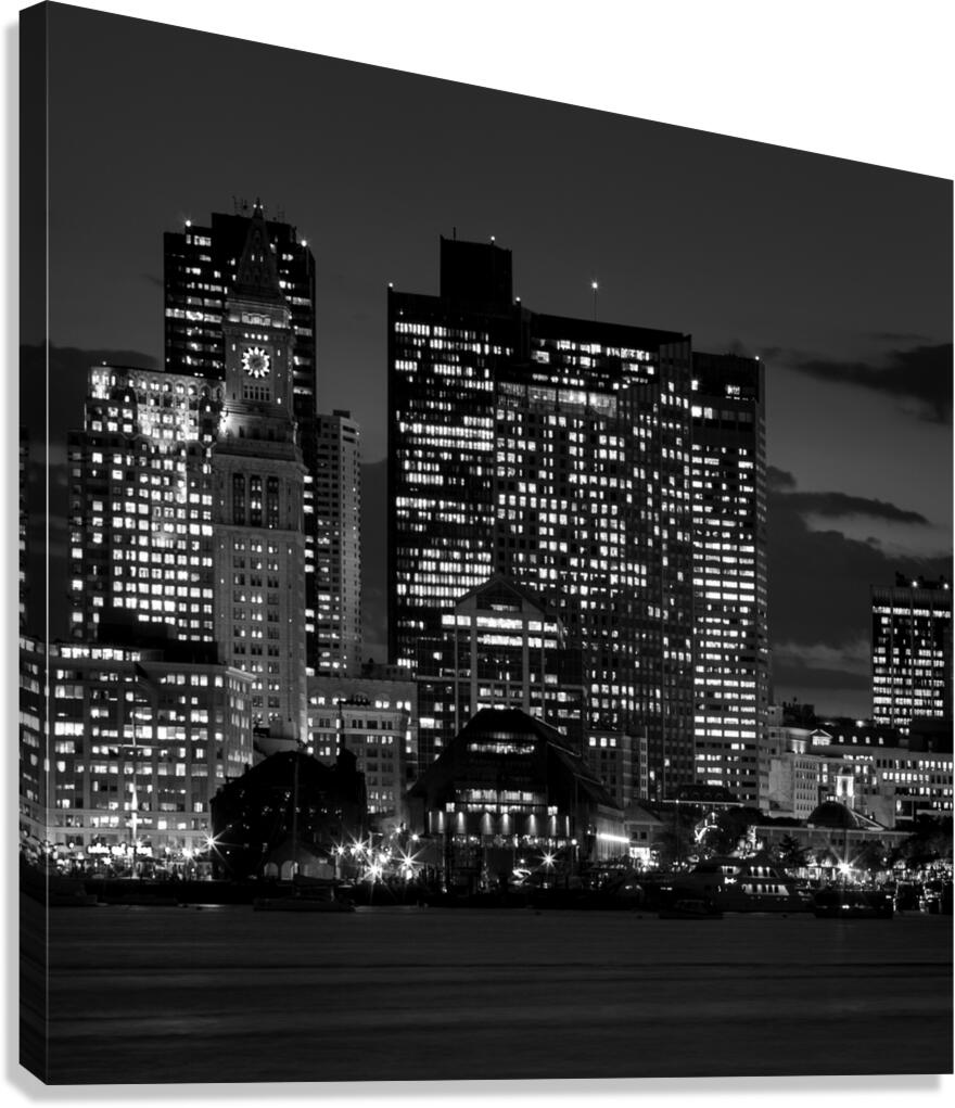 long wharf night from east boston piers  square 3 Canvas Print