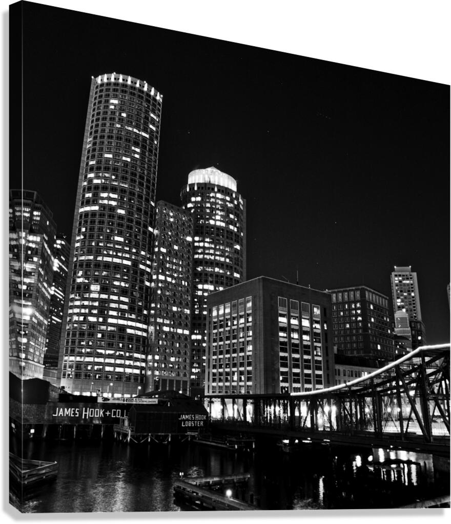 downtown boston skyline at night  square 4501 Hoo Canvas Print