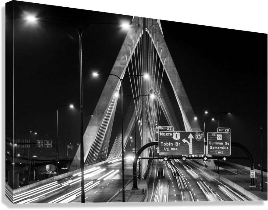 bunker hill bridge night traffic  horizontal 45 T Canvas Print