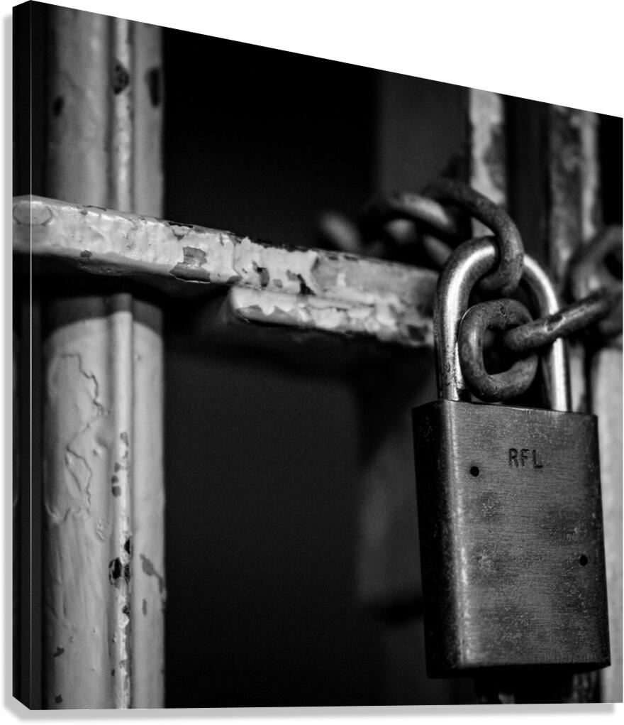 chain lock cell door alcatraz  square 2832 Locked Canvas Print