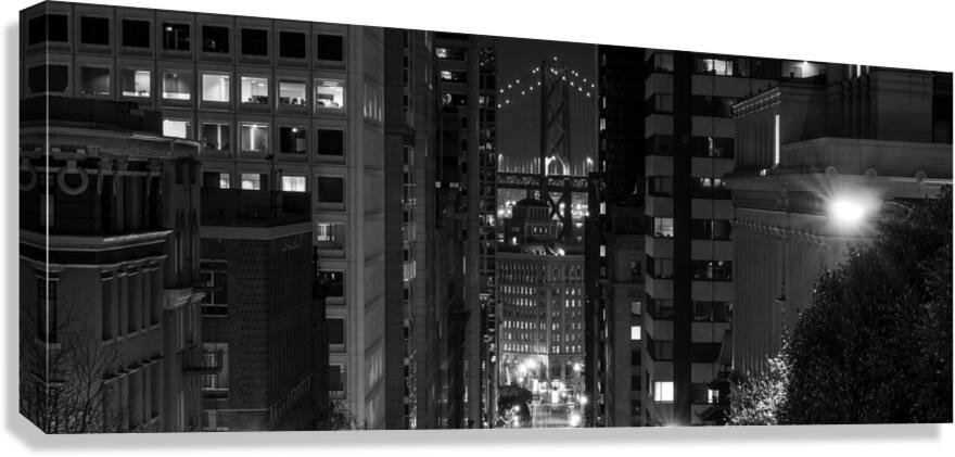 california street bay bridge night  panoramic 276 Canvas Print