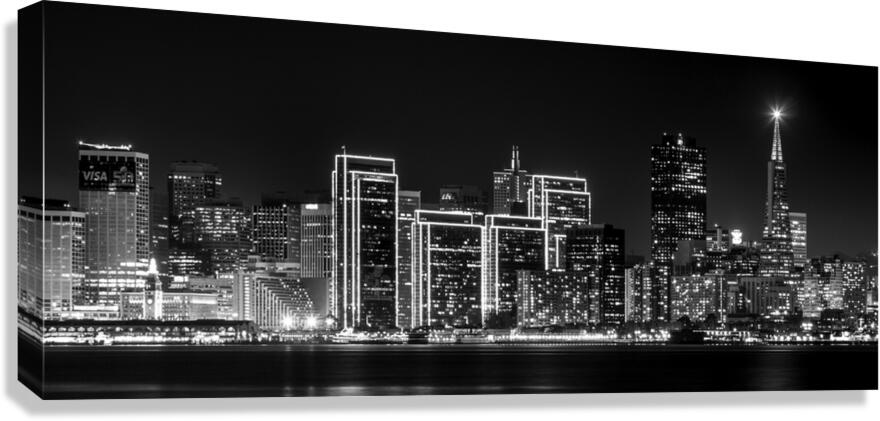 downtown san francisco skyline at night  panorami Canvas Print