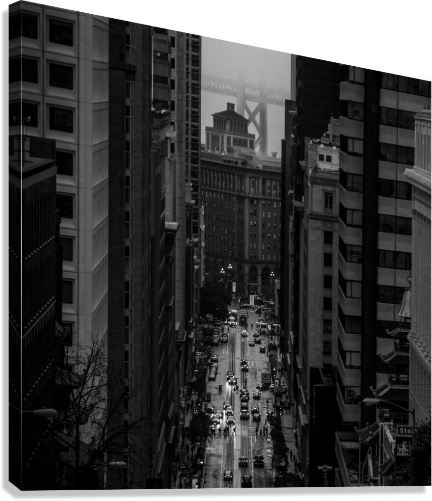 foggy rainy california street bay bridge  square Canvas Print