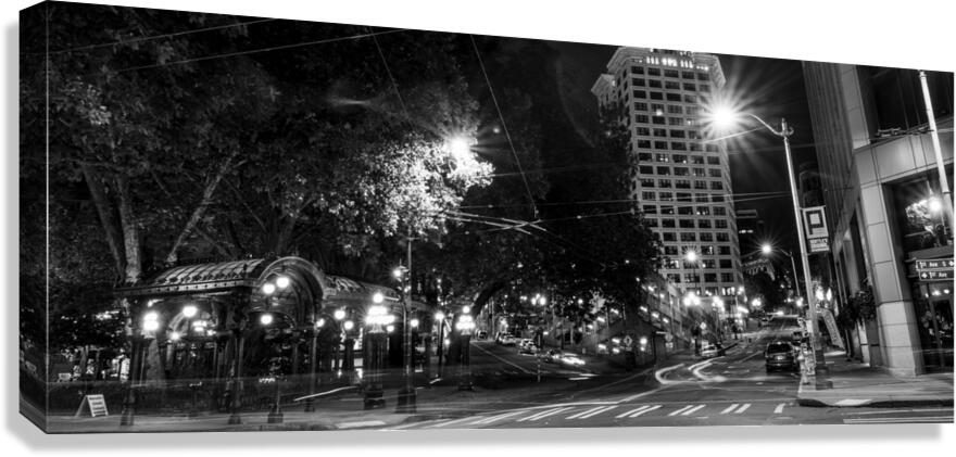 smith tower pioneer square at night  panoramic 27 Canvas Print