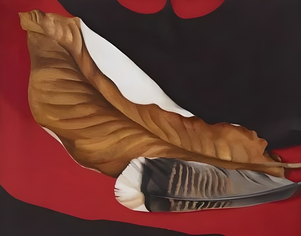 Georgia Okeeffe - Feather And Brown Leaf . A Print