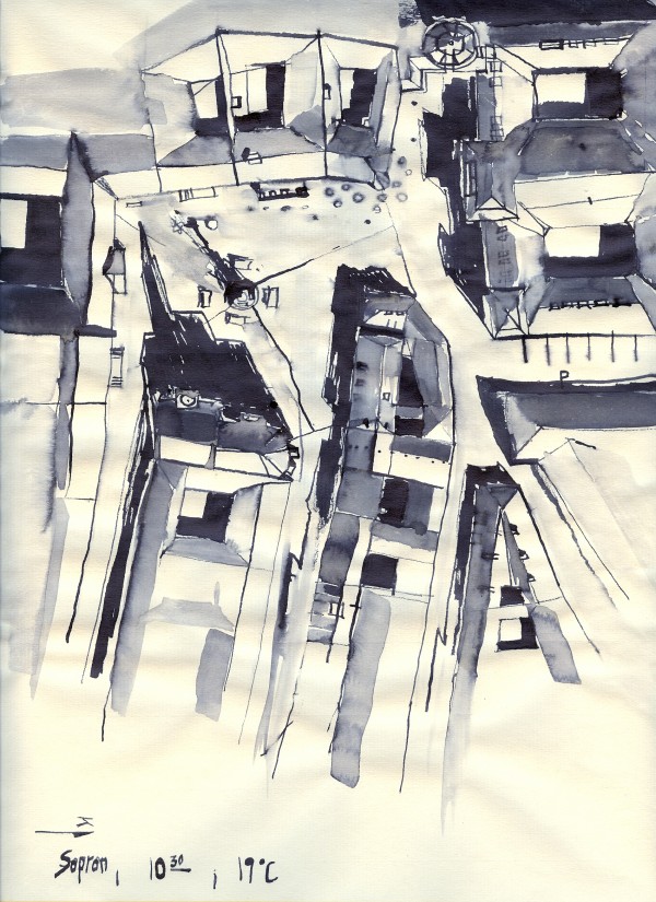 Architectural view in birdeye Indian ink by ArtofCaelia