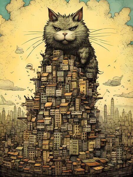 Catzilla Vintage - Giant Cat Attack by Win Hardy