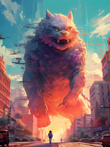 Catzilla Vintage - Giant Cat Attack by Win Hardy