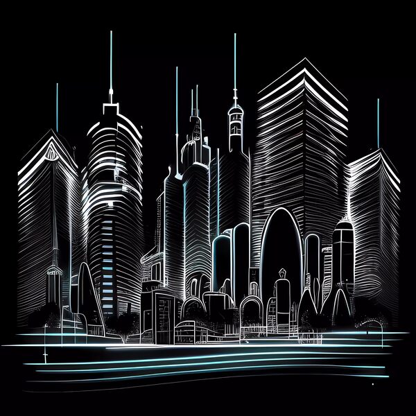 Futuristic Cityscape - Neon Nights by Win Hardy