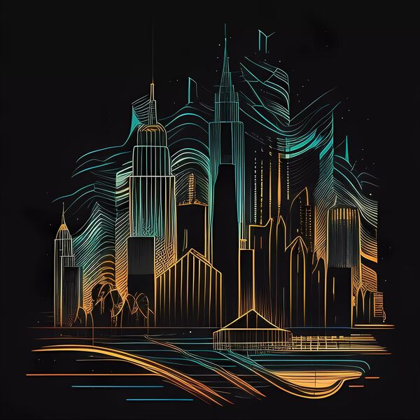 Futuristic Cityscape - Neon Nights by Win Hardy