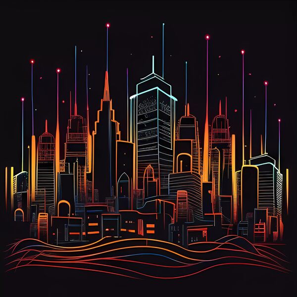 Futuristic Cityscape - Neon Nights by Win Hardy