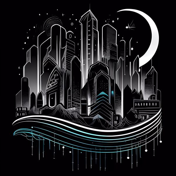 Futuristic Cityscape - Neon Nights by Win Hardy