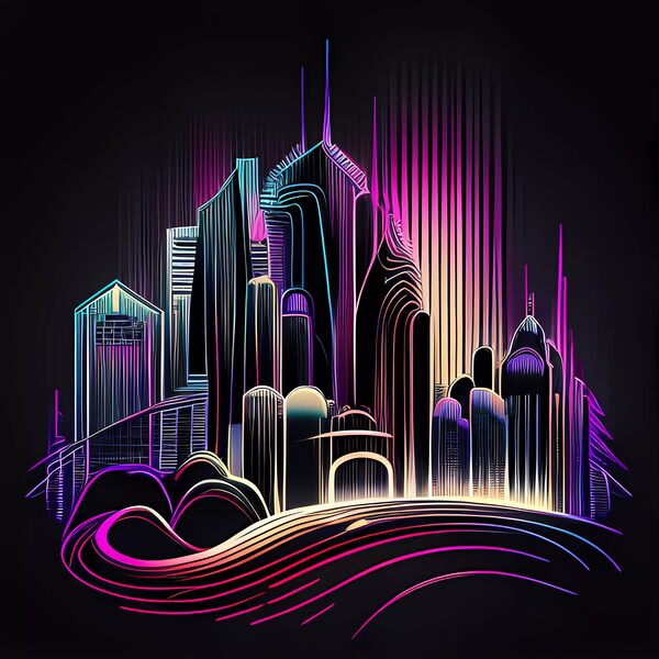 Futuristic Cityscape - Neon Nights by Win Hardy