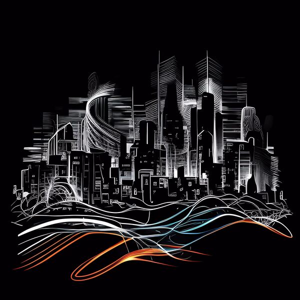 Futuristic Cityscape - Neon Nights by Win Hardy