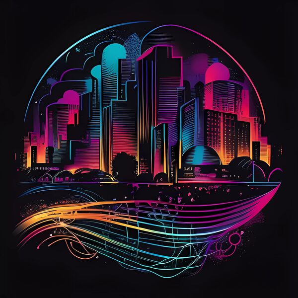 Futuristic Cityscape - Neon Nights by Win Hardy