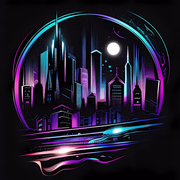 Futuristic Cityscape - Neon Nights by Win Hardy