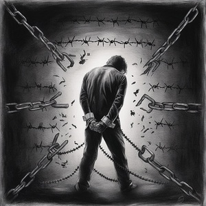 A pencil artistic painting expressing opposition to torture worldwide