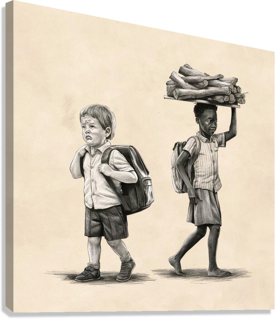 Contrasting Realities: Childhood Divide Canvas Print