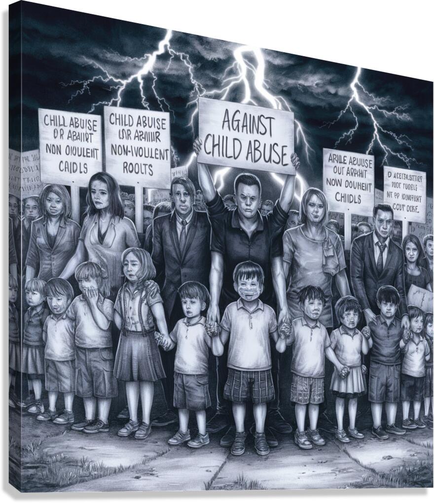 A pencil drawing conveying the fight against violence towards children Canvas Print