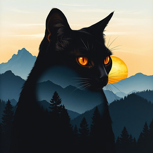  Minimalist Fusion of Feline Grace and Nature’s Harmony
