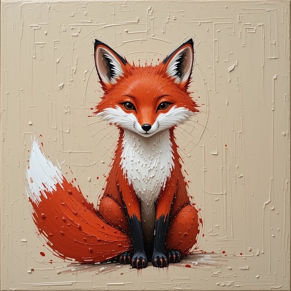 A striking minimalist impasto painting of a cute fox. Print