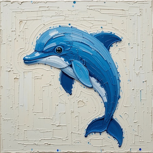 A striking minimalist impasto painting of a cute dolphin. Print