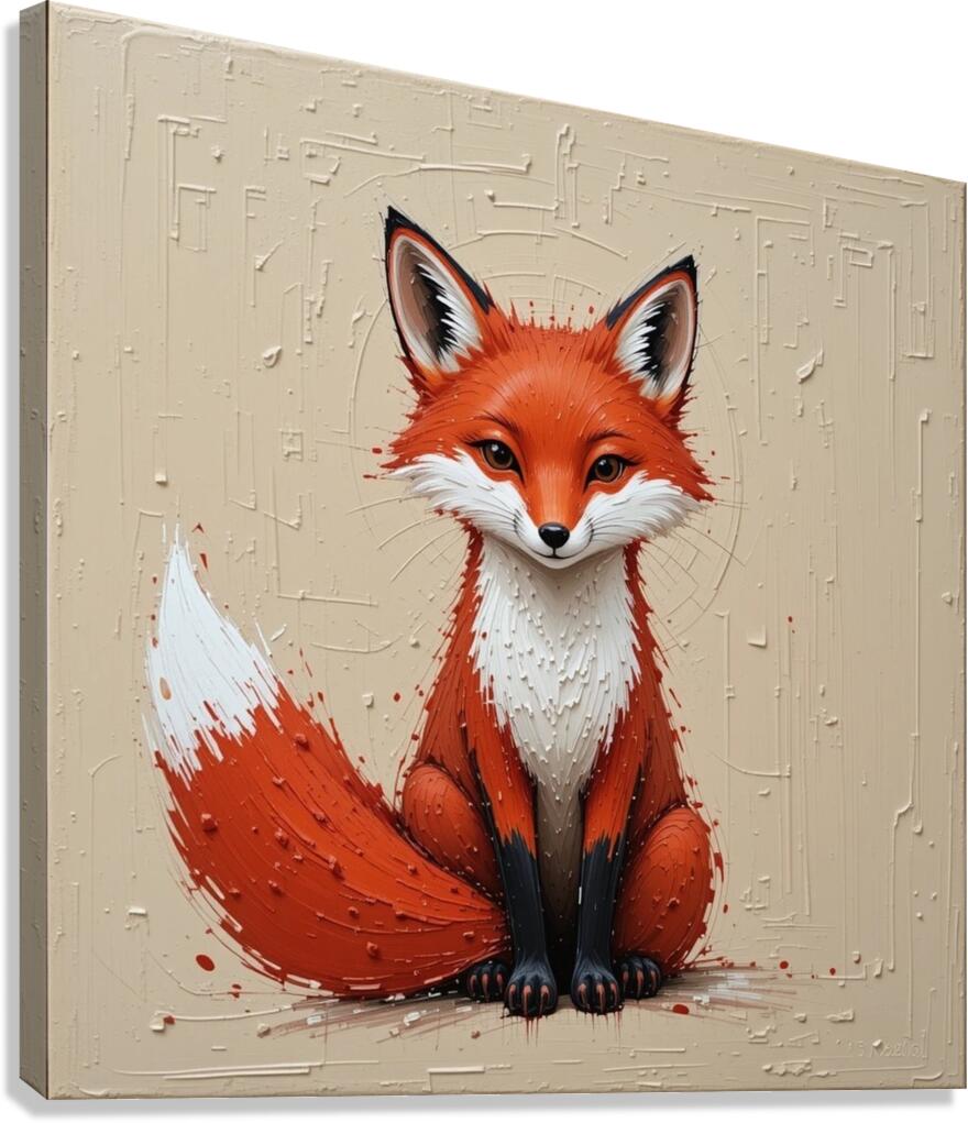 A striking minimalist impasto painting of a cute fox. Canvas Print