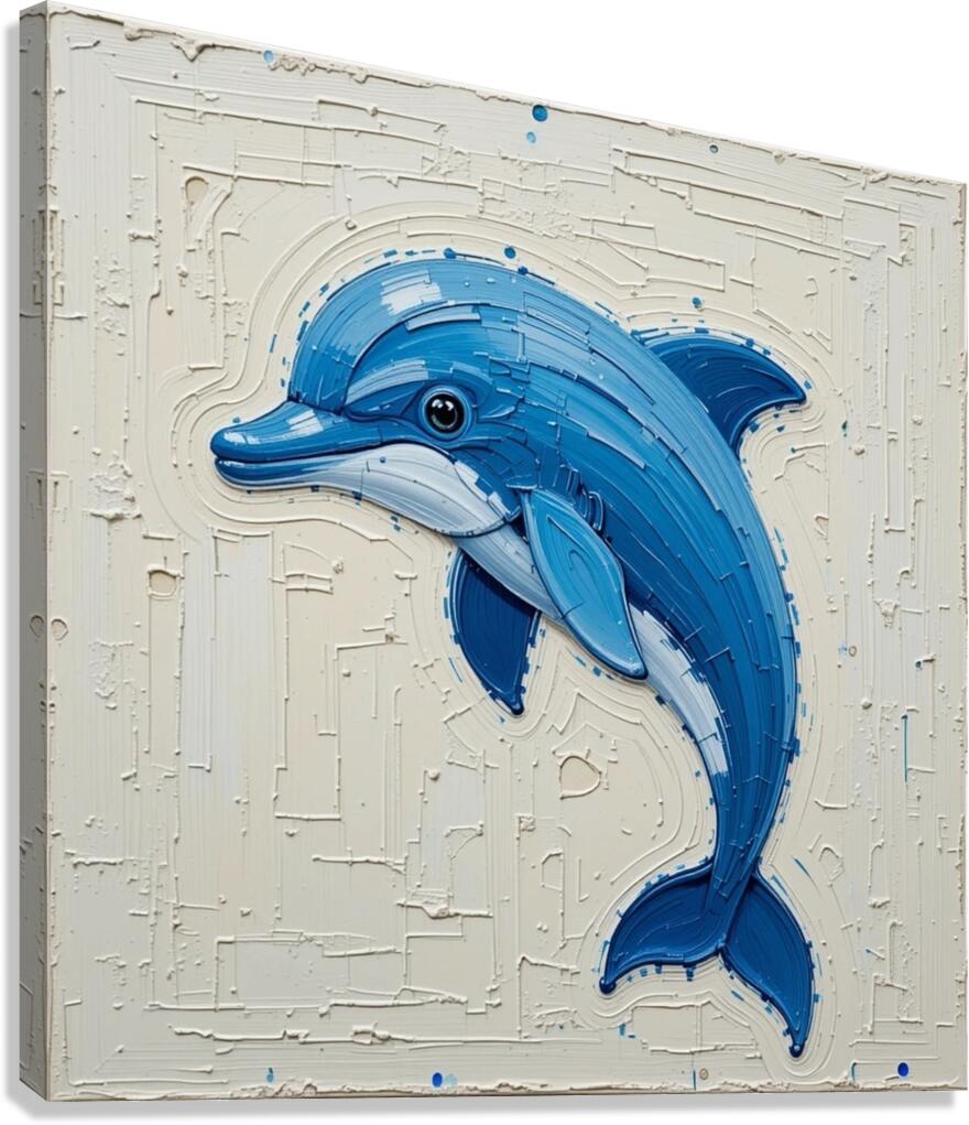 A striking minimalist impasto painting of a cute dolphin. Canvas Print