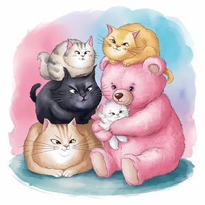 Cats and Pink Bear