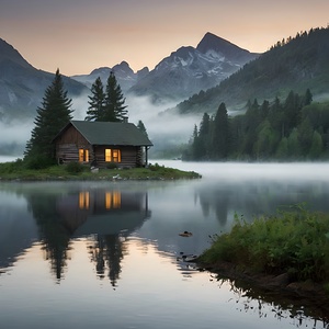 Default Produce a serene mountain landscape at da