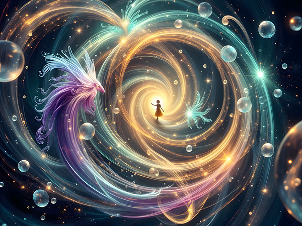 Interdimensional Soul Journey with Ethereal Phoenix Through Cosmic Vortex by David Enders