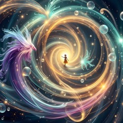 Interdimensional Soul Journey with Ethereal Phoenix Through Cosmic Vortex