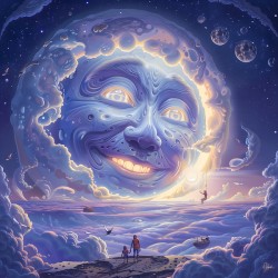 Whimsical Smiling Moon Over Dreamscape
