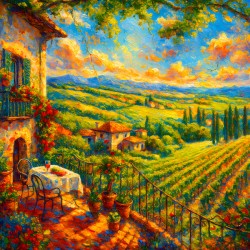 Italian Tuscany Vineyard Terrace Impressionist Landscape Wine Country Art