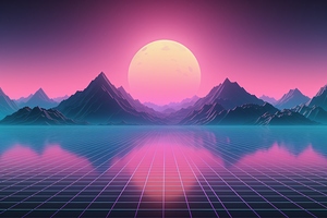 V a p o r w a v e   L a n d s c a p e   b a c k g r o u n d    S y n t h w a v e   w a l l p a p e r    s u n s e t   w i t h   m o u n t a i n s   a n d   p a l m   t r e e s    R e t r o   8 0 s   s c i e n c e   f i c t i o n   b a c k g r o u n d    S