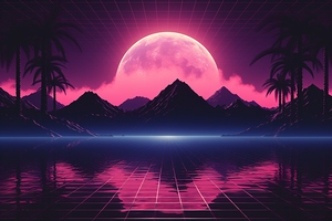 V a p o r w a v e   L a n d s c a p e   b a c k g r o u n d    S y n t h w a v e   w a l l p a p e r    s u n s e t   w i t h   m o u n t a i n s   a n d   p a l m   t r e e s    R e t r o   8 0 s   s c i e n c e   f i c t i o n   b a c k g r o u n d    S