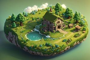 3 D   I s o m e t r i c   V i e w   o f   N a t u r e   E n v i r o n m e n t    I s o m e t r i c   3 D   N a t u r e   L a n d s c a p e    3 d   i l l u s t r a t i o n   o f   f l o a t i n g   i s l a n d   i s o l a t e d    3 d   f l o a t i n g   