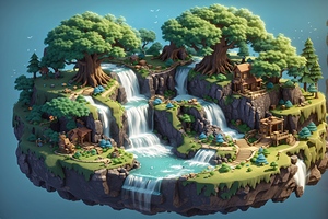 3 D   I s o m e t r i c   V i e w   o f   W a t e r f a l l    3 D   I s o m e t r i c   V i e w   o f   N a t u r e   E n v i r o n m e n t    I s o m e t r i c   3 D   W a t e r f a l l   L a n d s c a p e    3 d   i l l u s t r a t i o n   o f   f l o 