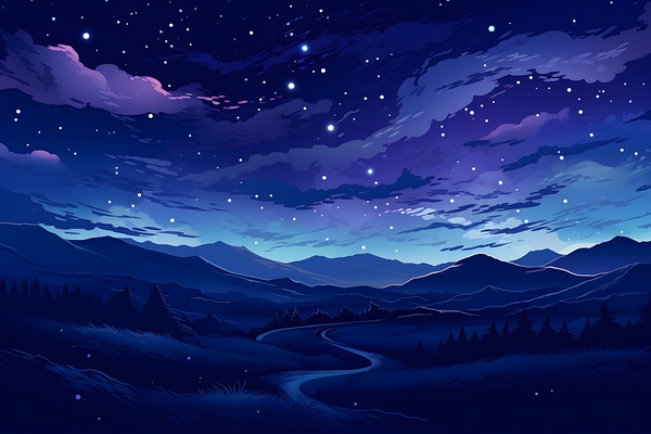 Beautiful Night Landscape Illustration 55 by Nora studio