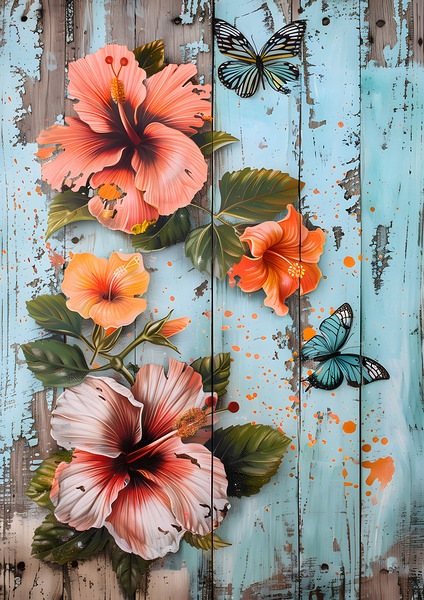 Midnight Butterfly Garden on Rustic Wood 4 by Aura Gallery