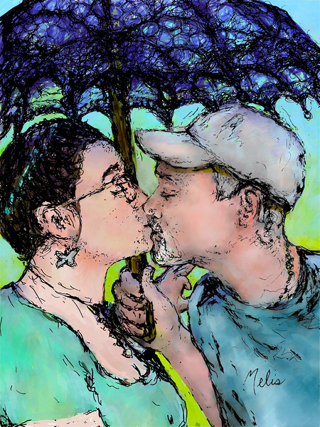 Lovers Kissing colored in   to be printed as 21 x Print