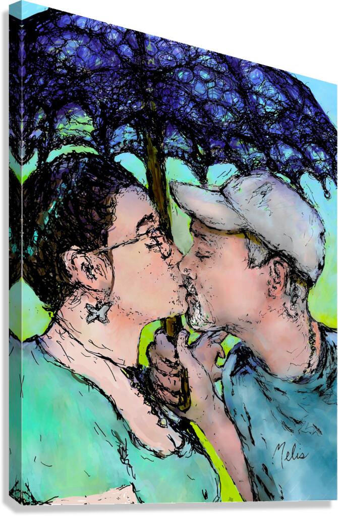 Lovers Kissing colored in   to be printed as 21 x Canvas Print