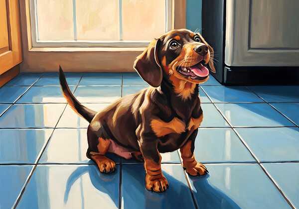 Dachshund Puppy Waiting For Special Treat by Puppy Prints