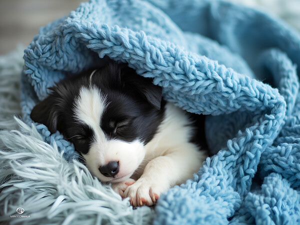 Border Collie Puppy Dreams Under Soft Blanket by Puppy Prints
