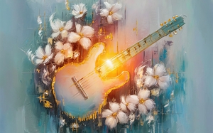 abstract oil painting that captures the essence of guitar music