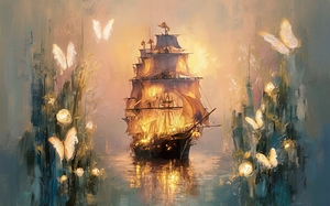 abstract oil painting that captures the essence of pirate ship