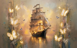 abstract oil painting that captures the essence of pirate ship