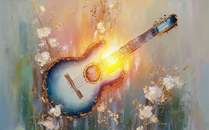 abstract oil painting that captures the essence of guitar music