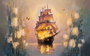 abstract oil painting that captures the essence of pirate ship