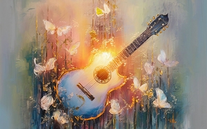 abstract oil painting that captures the essence of guitar music